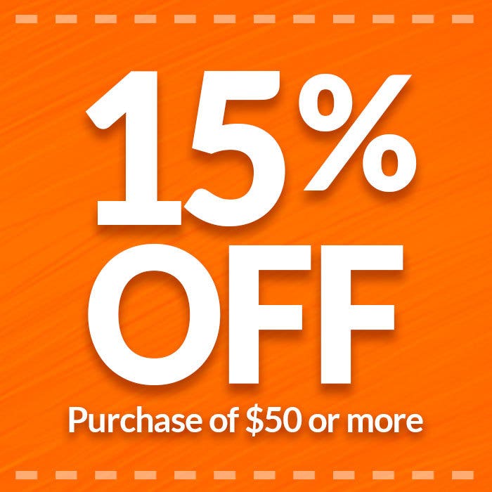 Coupon Image - Save 15% off purchase of $50 or more