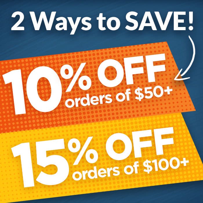 Coupon Image - 10% off $50 and 15% off $100 Orders
